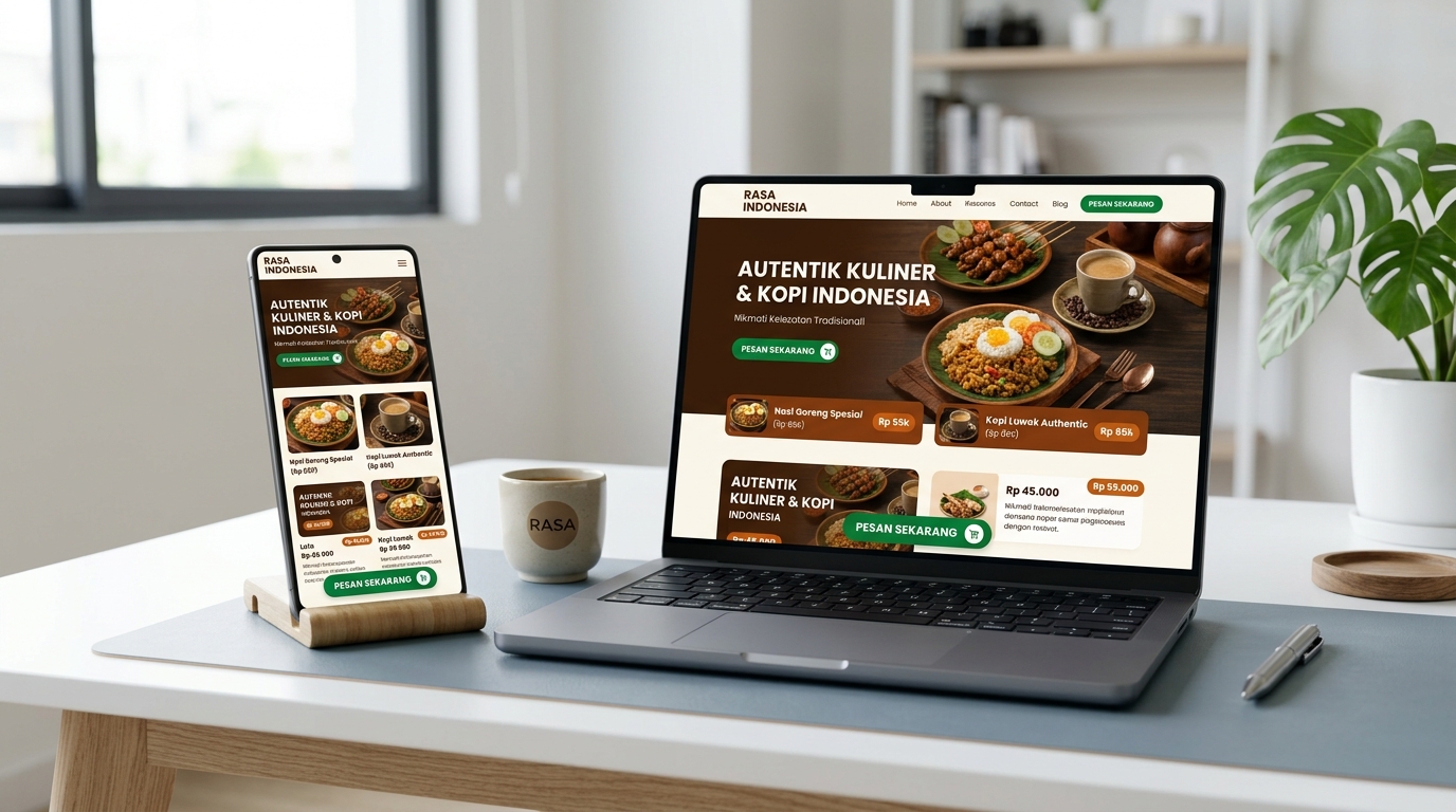 Preview tampilan website responsif di layar HP dan Laptop buatan MRW WEB DEV